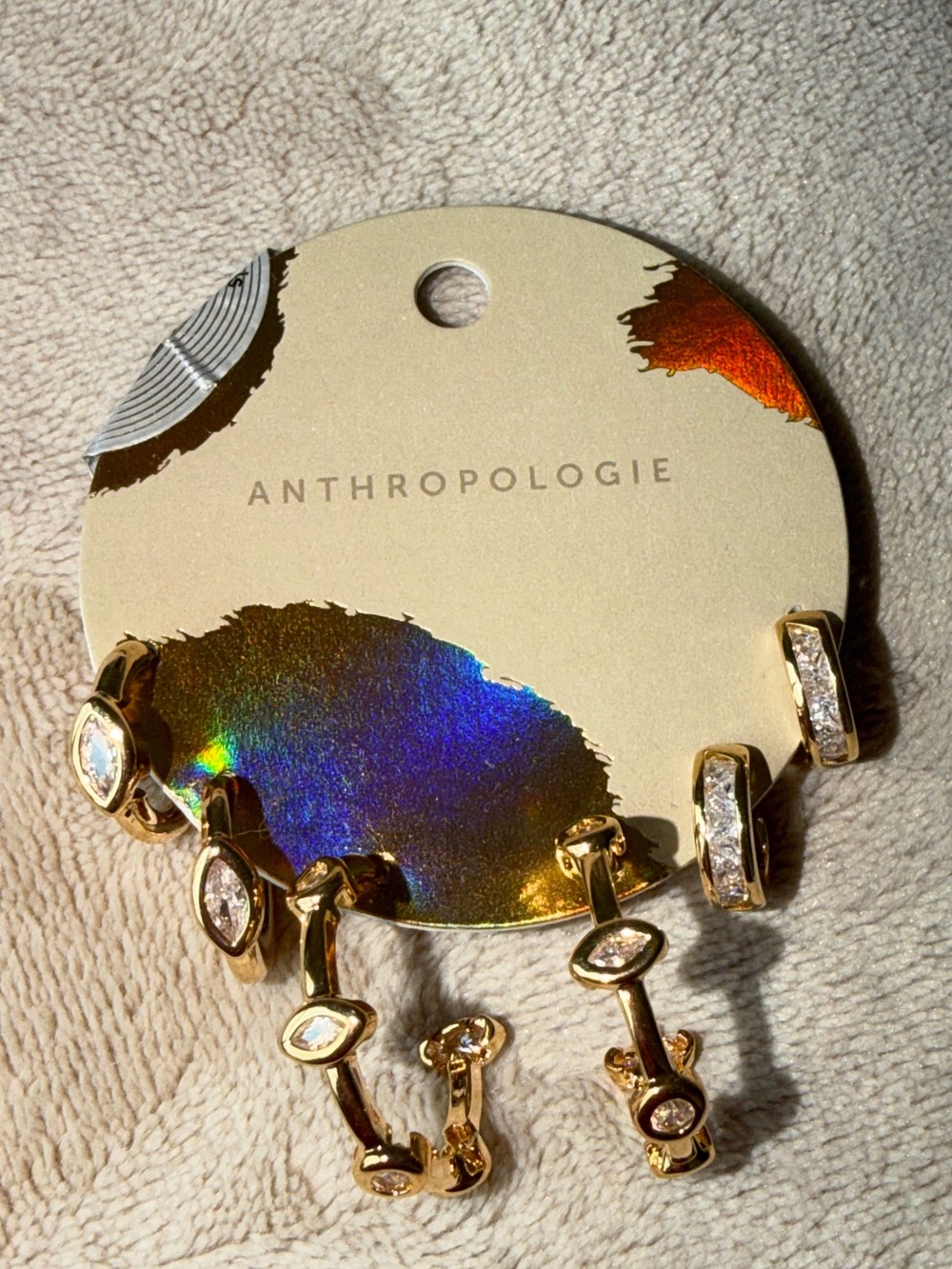 NWT Anthropologie Crystal Earrings | Set of 3 | 14K Gold Plated CZ Ear Stack - Picture 4 of 5